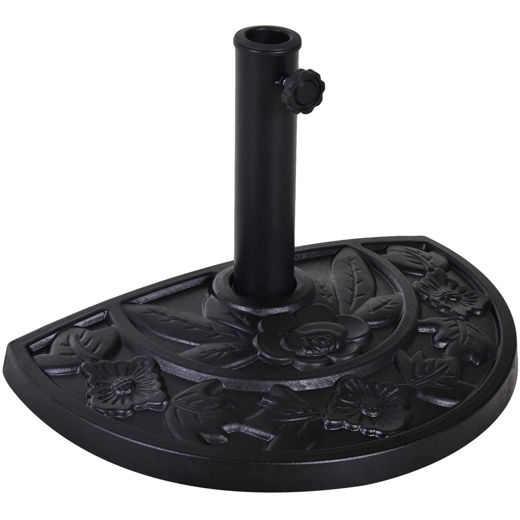 9kg Resin Parasol Base, Half Round Umbrella Stand with Floral Design for Garden, Outdoor, Suitable Umbrella Rod: Φ3.8cm, Φ4.8cm, Black