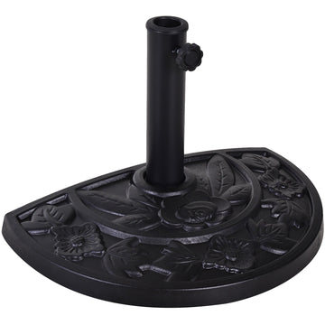 9kg Resin Parasol Base, Half Round Umbrella Stand with Floral Design for Garden, Outdoor, Suitable Umbrella Rod: Φ3.8cm, Φ4.8cm, Black