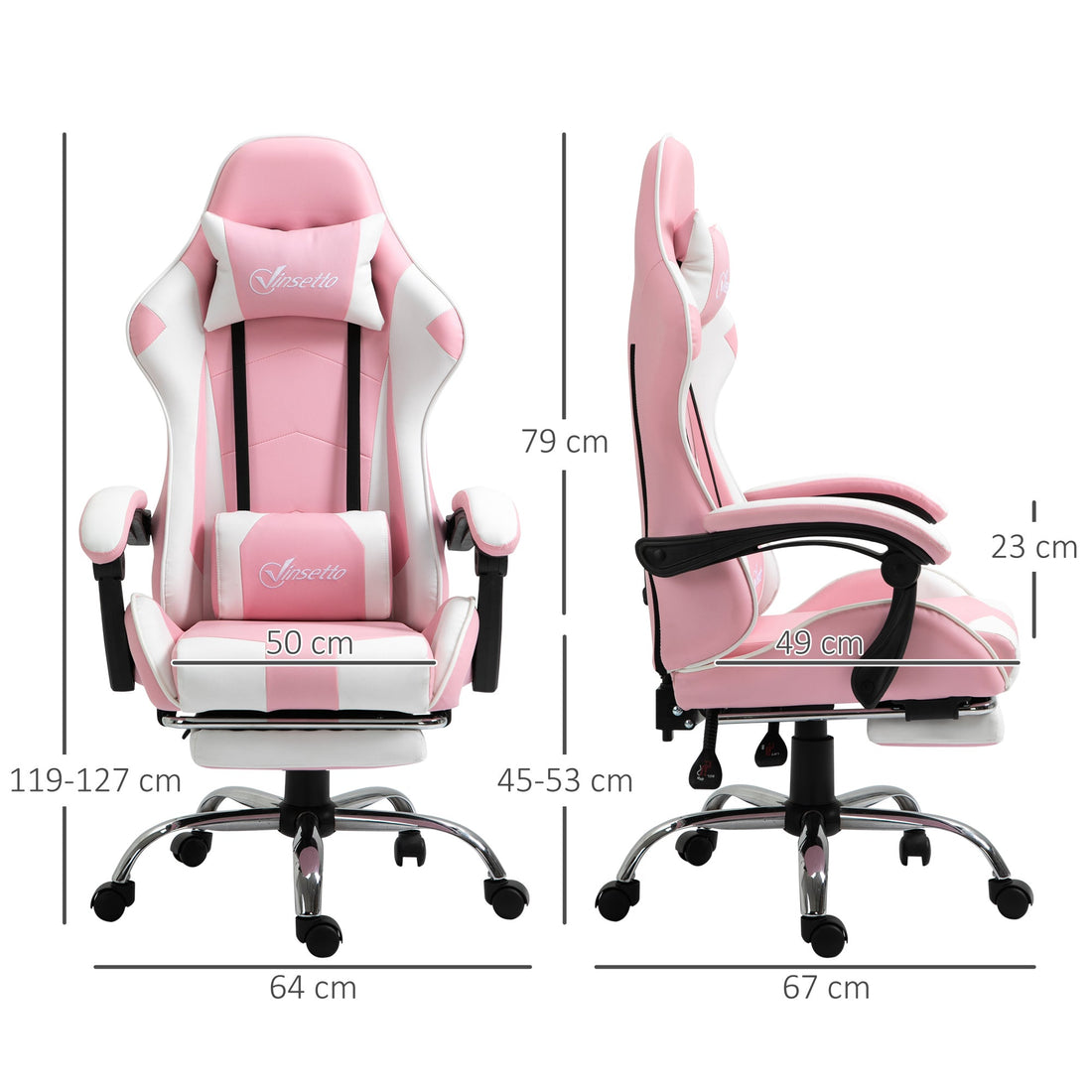 Pink Computer Gaming Chair, Desk Chair with 135° Reclining Back and Retractable Footrest, Adjustable PU Leather Lumbar Support and Headrest, Steel Base for Adults, Girls