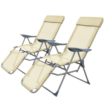 Set of Two Sun Loungers, with Five-Position Adjustable Backs - Beige