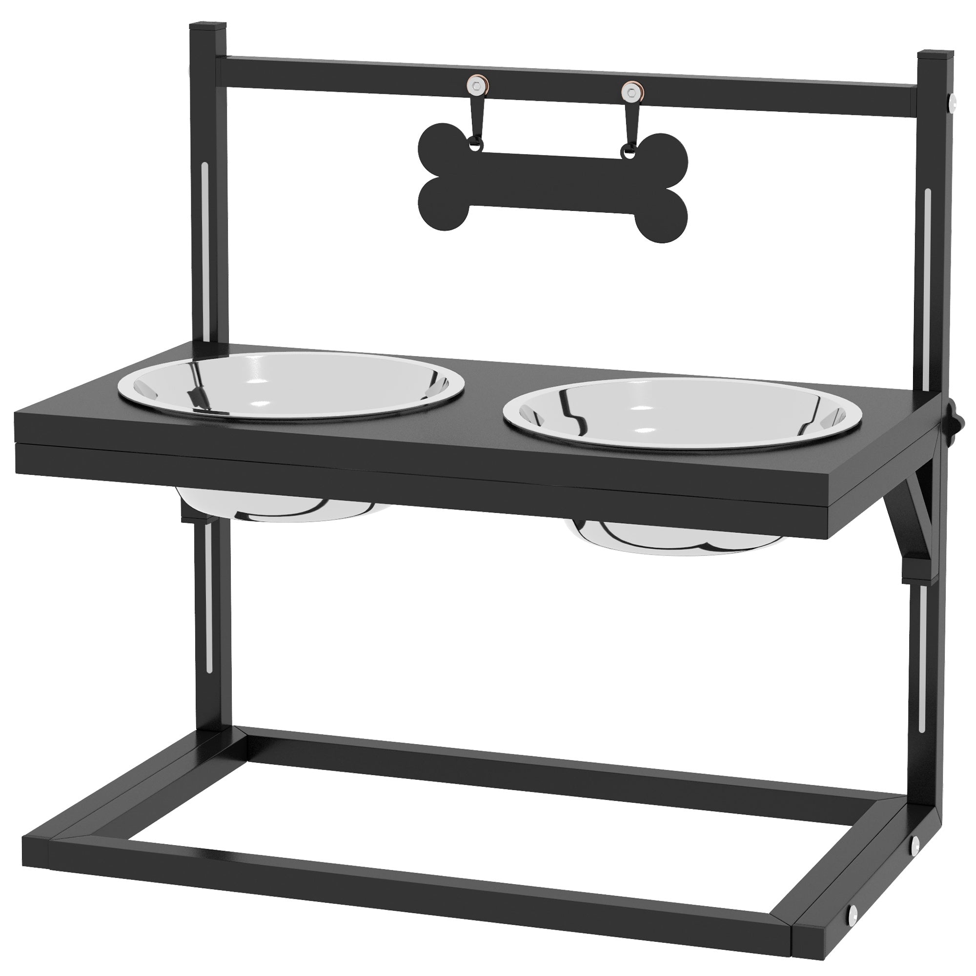 Dog Bowls with Stand, Adjustable Height Elevated Dog Bows for Small Medium Large Dogs - Black