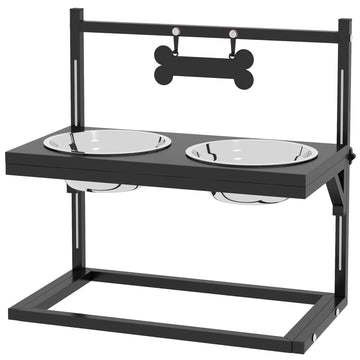Dog Bowls with Stand, Adjustable Height Elevated Dog Bows for Small Medium Large Dogs - Black