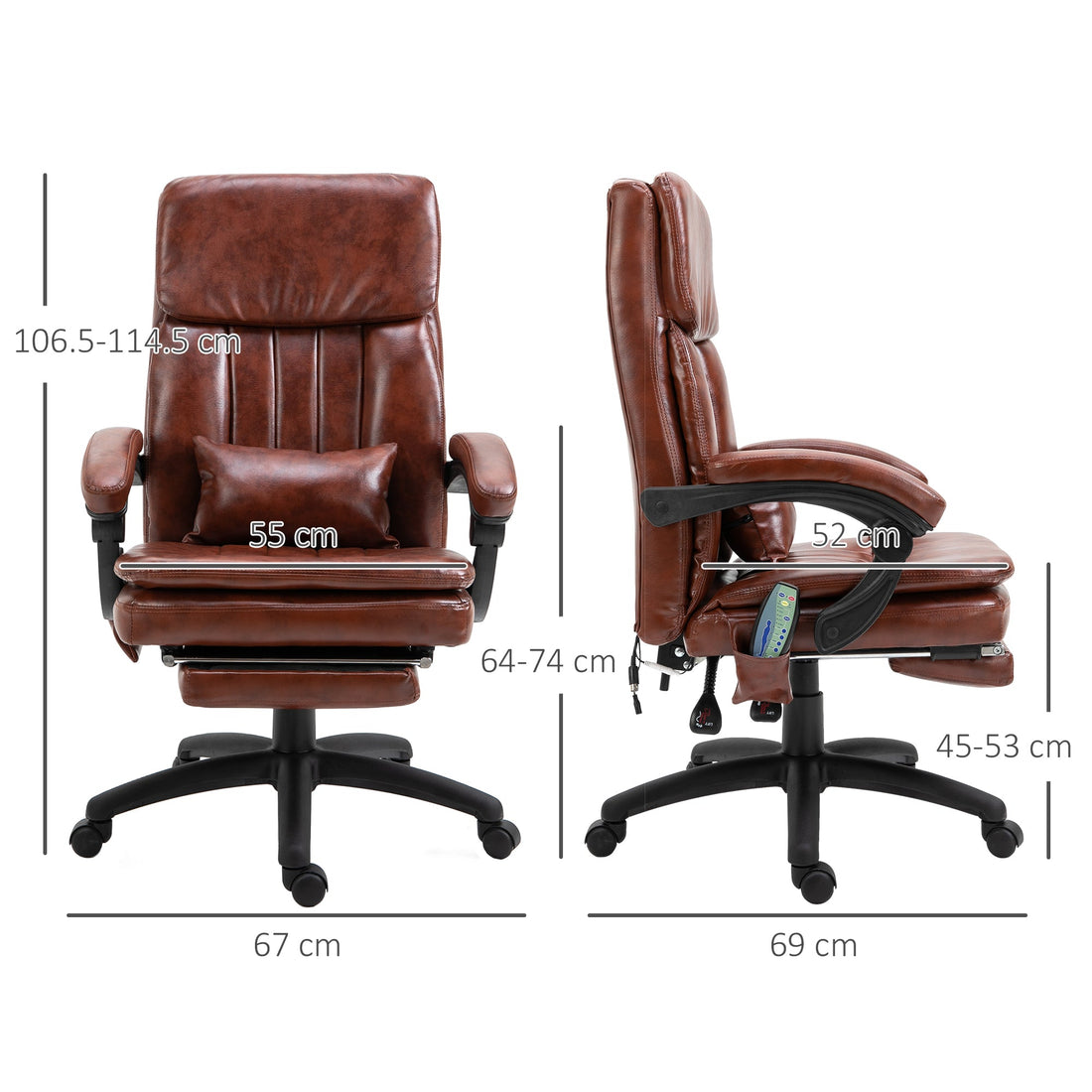 PU Leather Office Chair with 7 Point Vibrating Massage, Computer Desk Chair with Footrest, Adjustable Height, Reclining Back, Brown