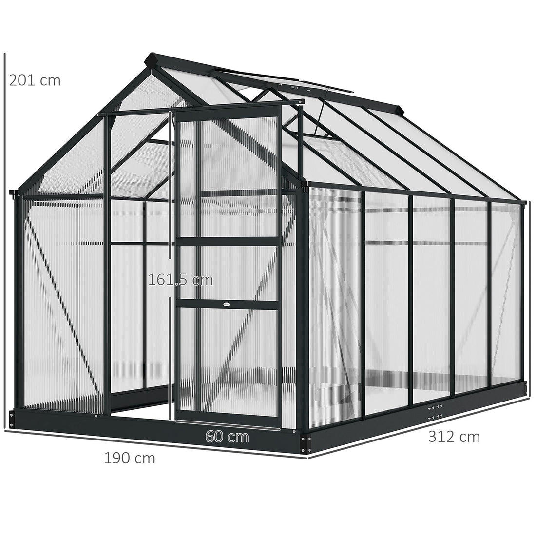 6 x 10ft Polycarbonate Greenhouse, Large Walk-In Green House with Slide Door and Window, Garden Plants Grow House with Aluminium Frame and Foundation, Grey