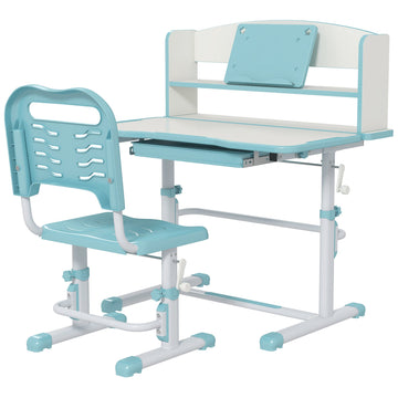 Height Adjustable Kids Study Table and Chair Set, with Drawer, Storage Shelf, 80 x 54.5 x 104 cm, Blue