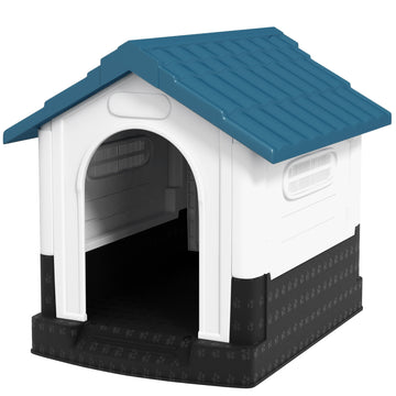 Plastic Dog Kennel with Windows, for Garden Patio, Miniature and Small Dogs, 80 x 69 x 76cm - Blue