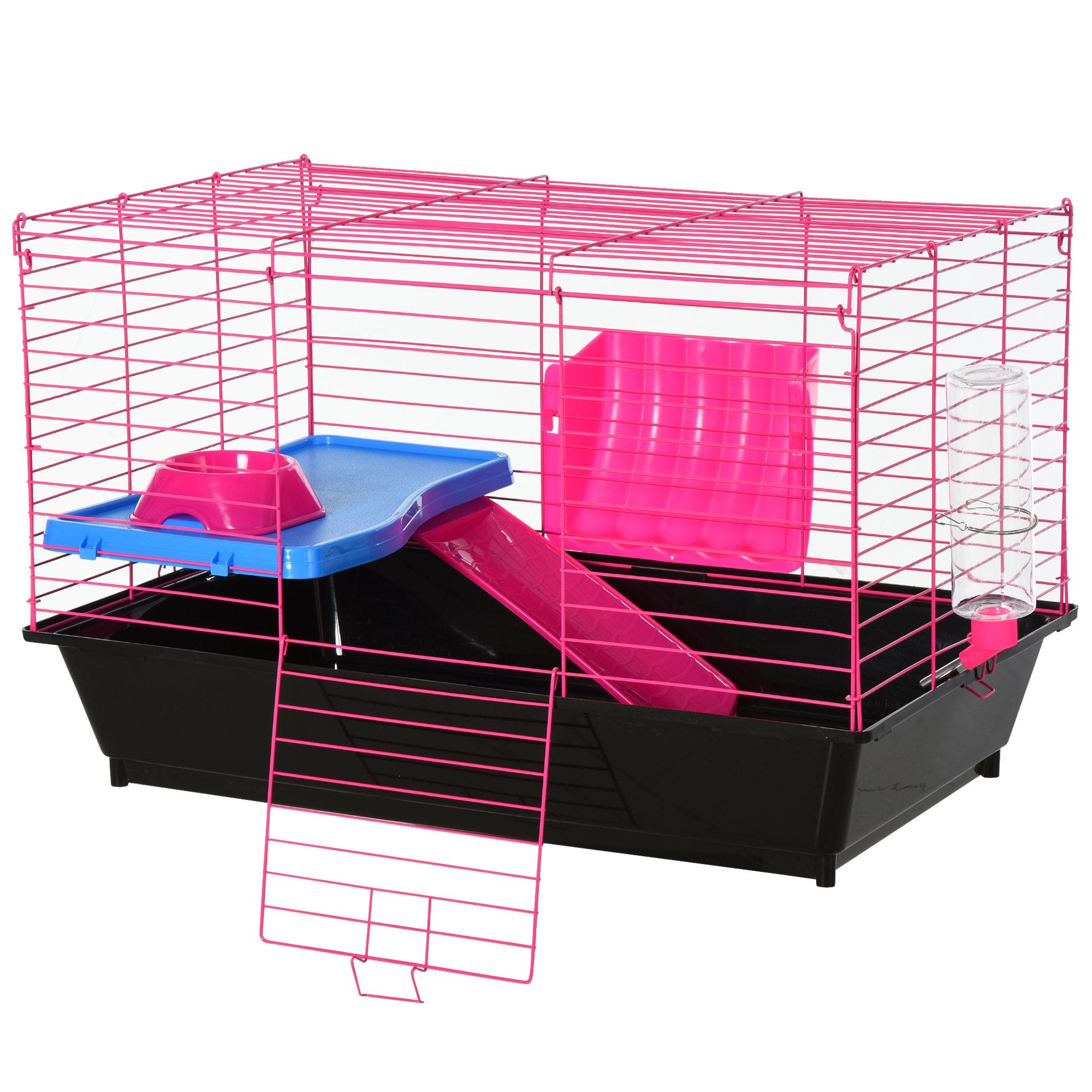 Dwarf Hamster Metal Cage Guinea Pigs Hutches w/ Tunnels Pink