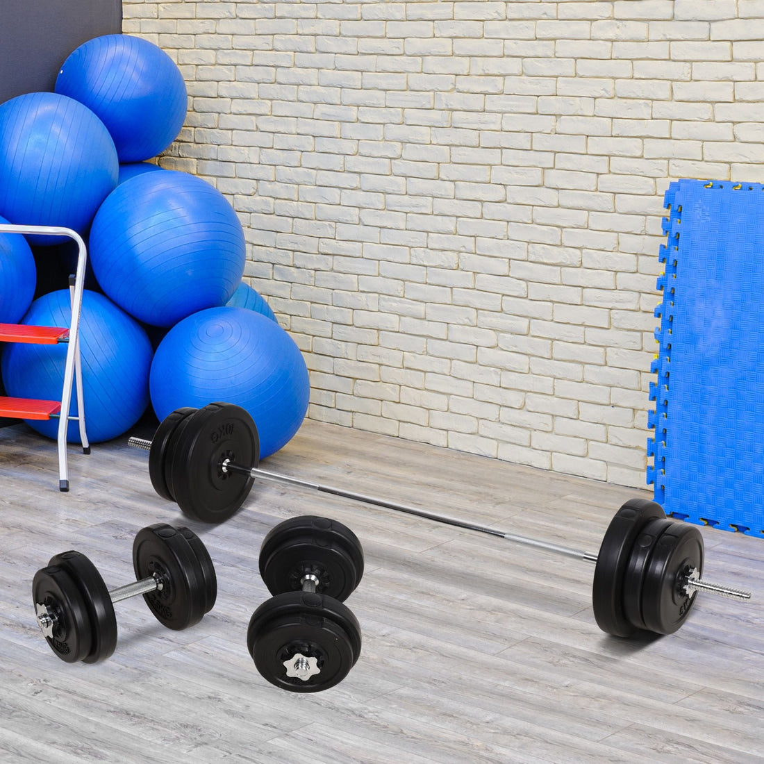Dumbbell and Barbell Set with 65kg Adjustable Barbell Weights Set, for Home Gym - Black
